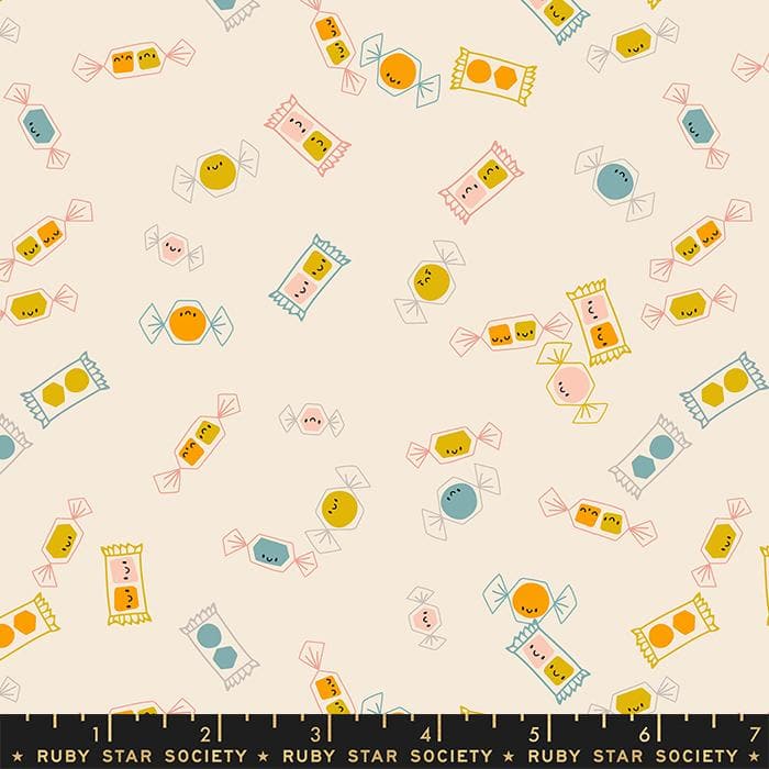 Tiny Frights Tossed Candy Natural Fabric Yardage