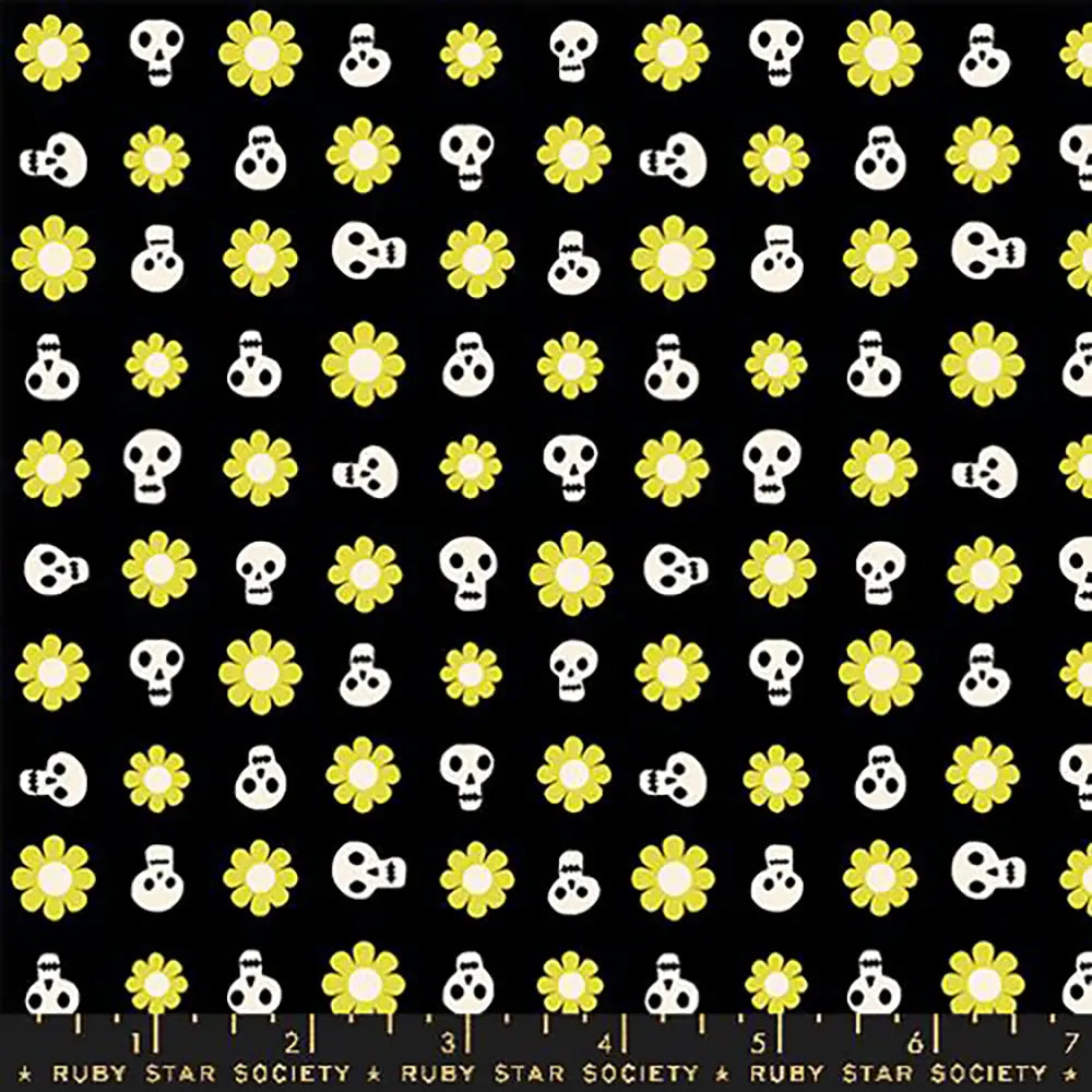 Good Spirits Black Skulls and Flowers Fabric Yardage RS5141 14