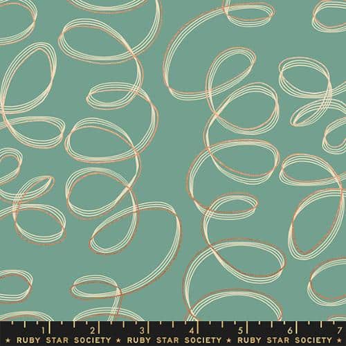 Unruly Nature Tendrils Soft Aqua Metallic Fabric Yardage