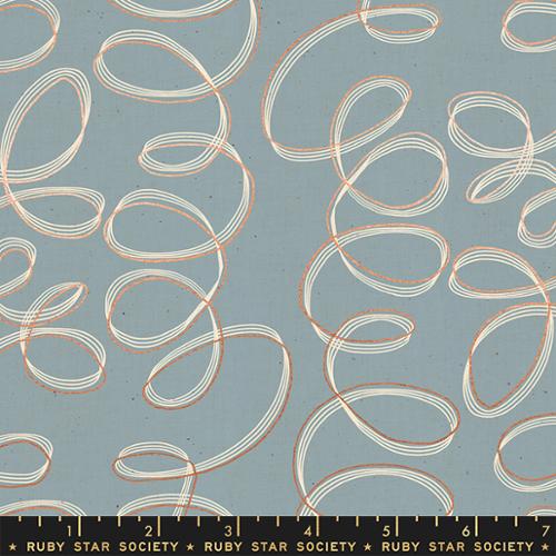 Unruly Nature Tendrils Sky Metallic Fabric Yardage