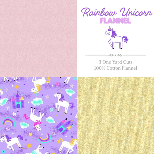 Rainbow Unicorn flannel fabric 3 yard bundle with colorful unicorn prints