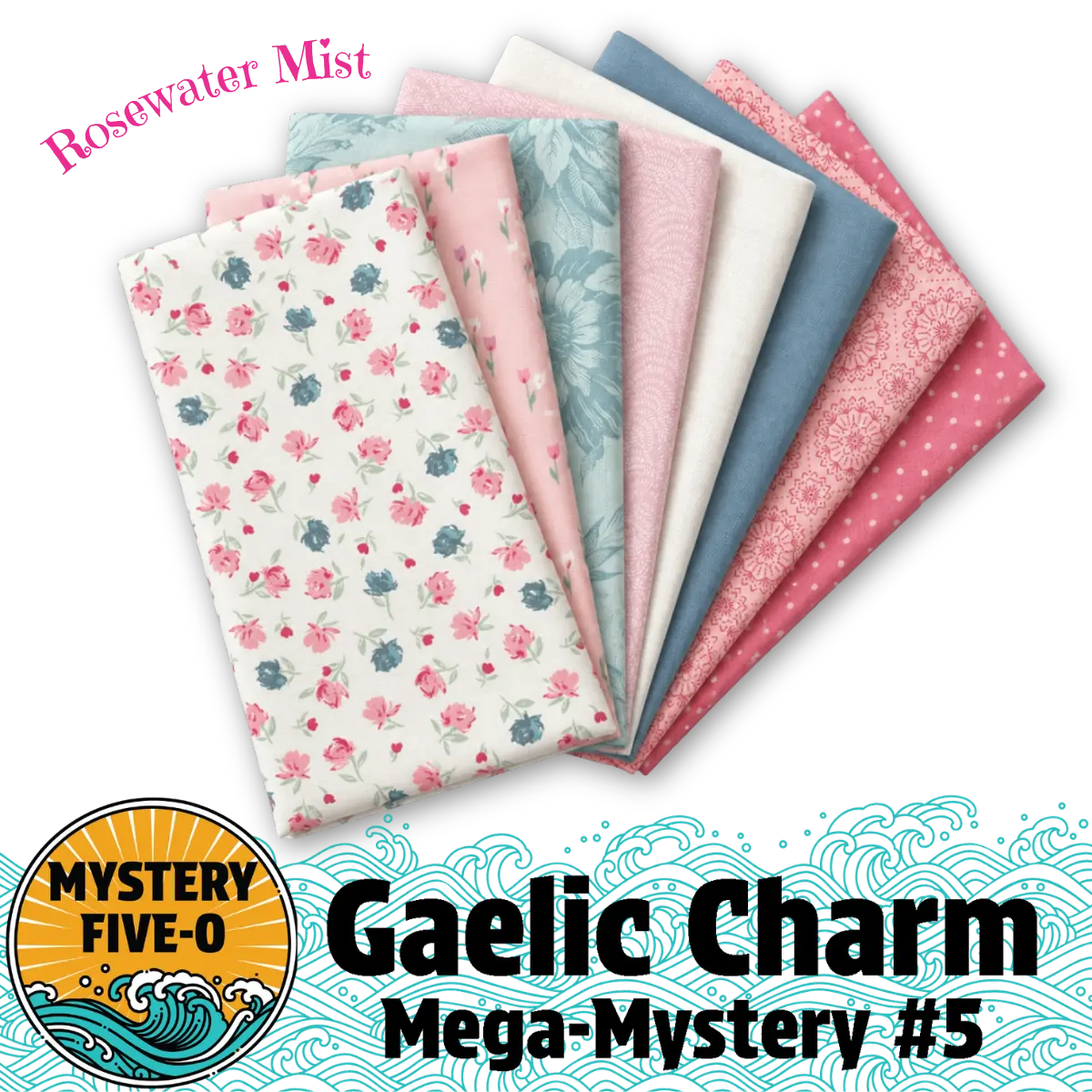 Mystery Five-0 Gaelic Charm Rosewater Mist pink fabric bundle mystery quilt