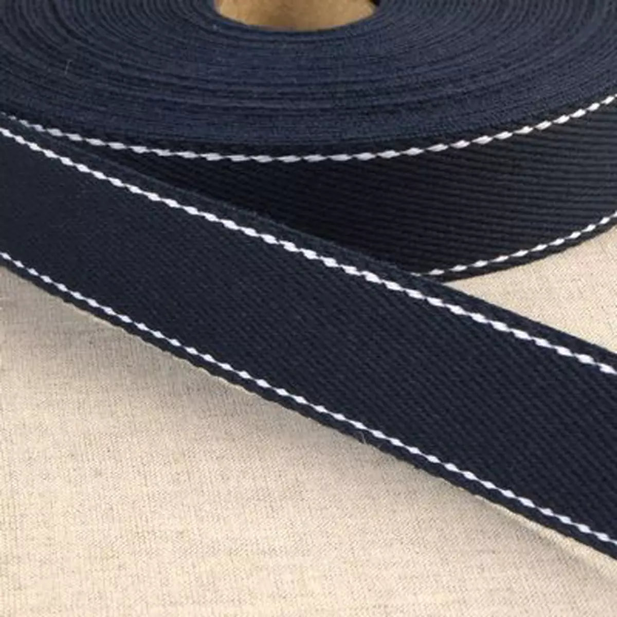 Navy 100% Cotton Webbing w/Stitches 1.18" Wide