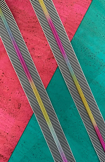 Black Stripe Zipper Tape with Rainbow Teeth 3 Yards