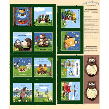 Barron Goes Camping Green Storybook Panel - quilt fabric panel for quilting projects