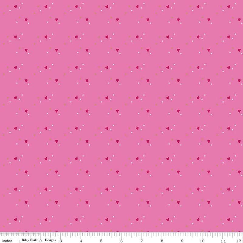 Mint For You Sprinkle Hearts Super Pink Fabric Yardage