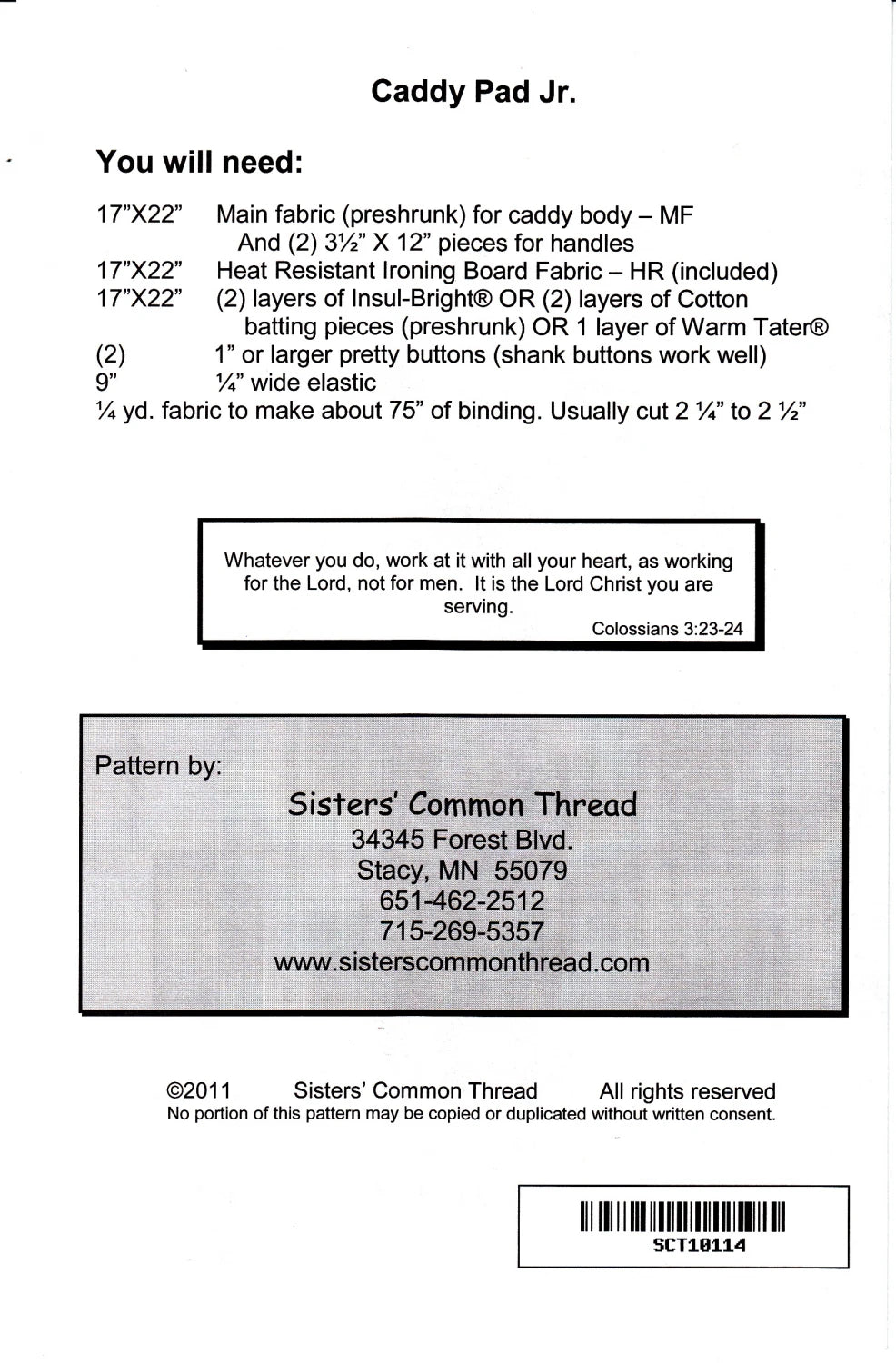 Caddy Pad Jr. Pattern