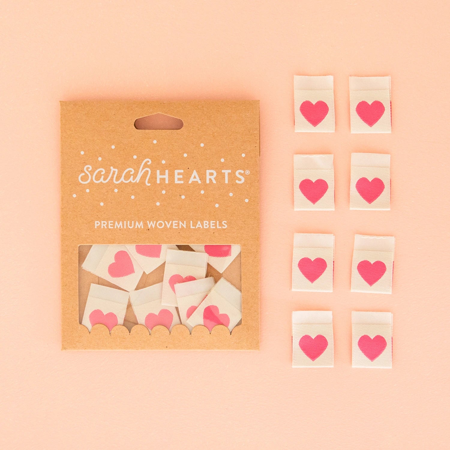 Pink Heart Label 8 pc - quilting supply from Quilted Joy