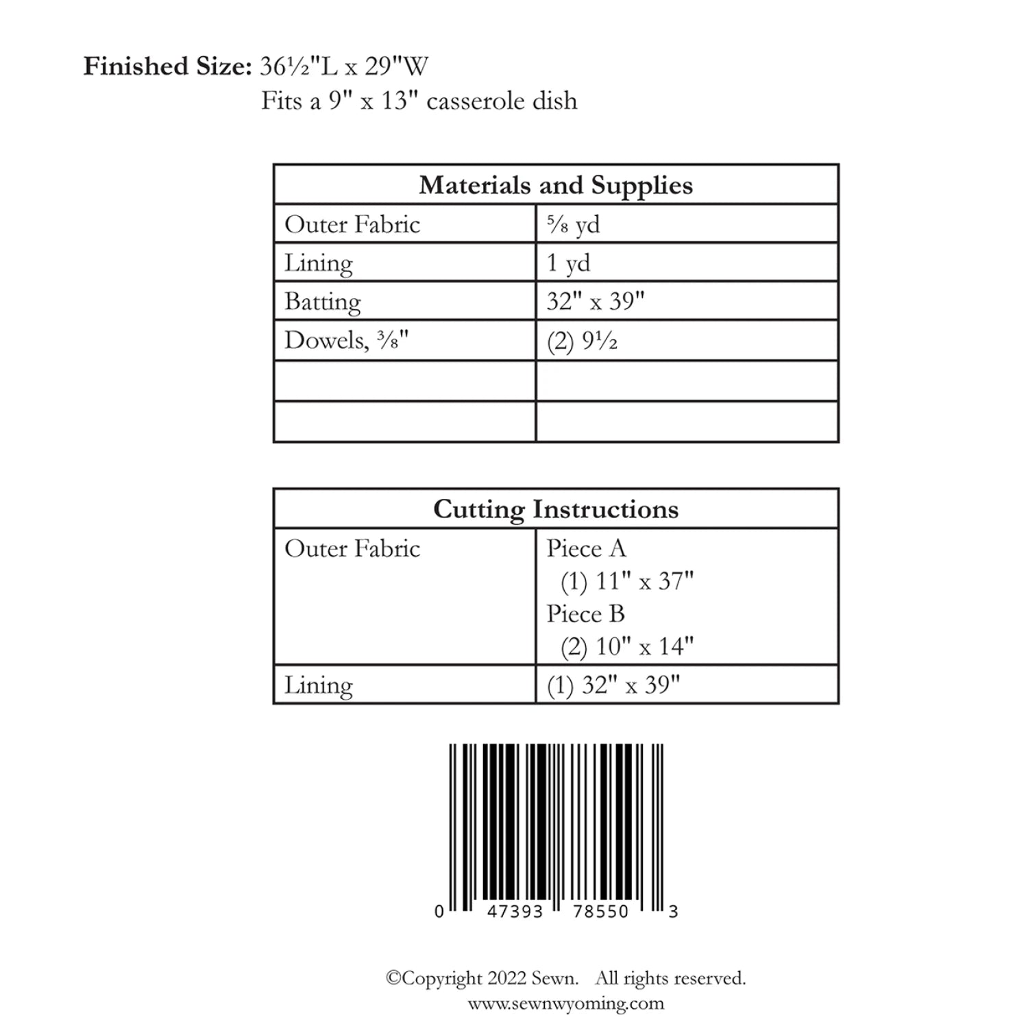 Casserole Carrier Pattern