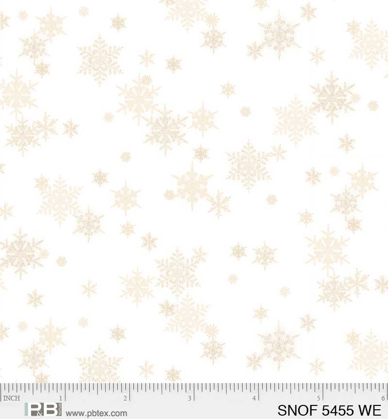 SNOF 5455 WE Snowfall Ecru on White Small Snowflake Fabric Yardage