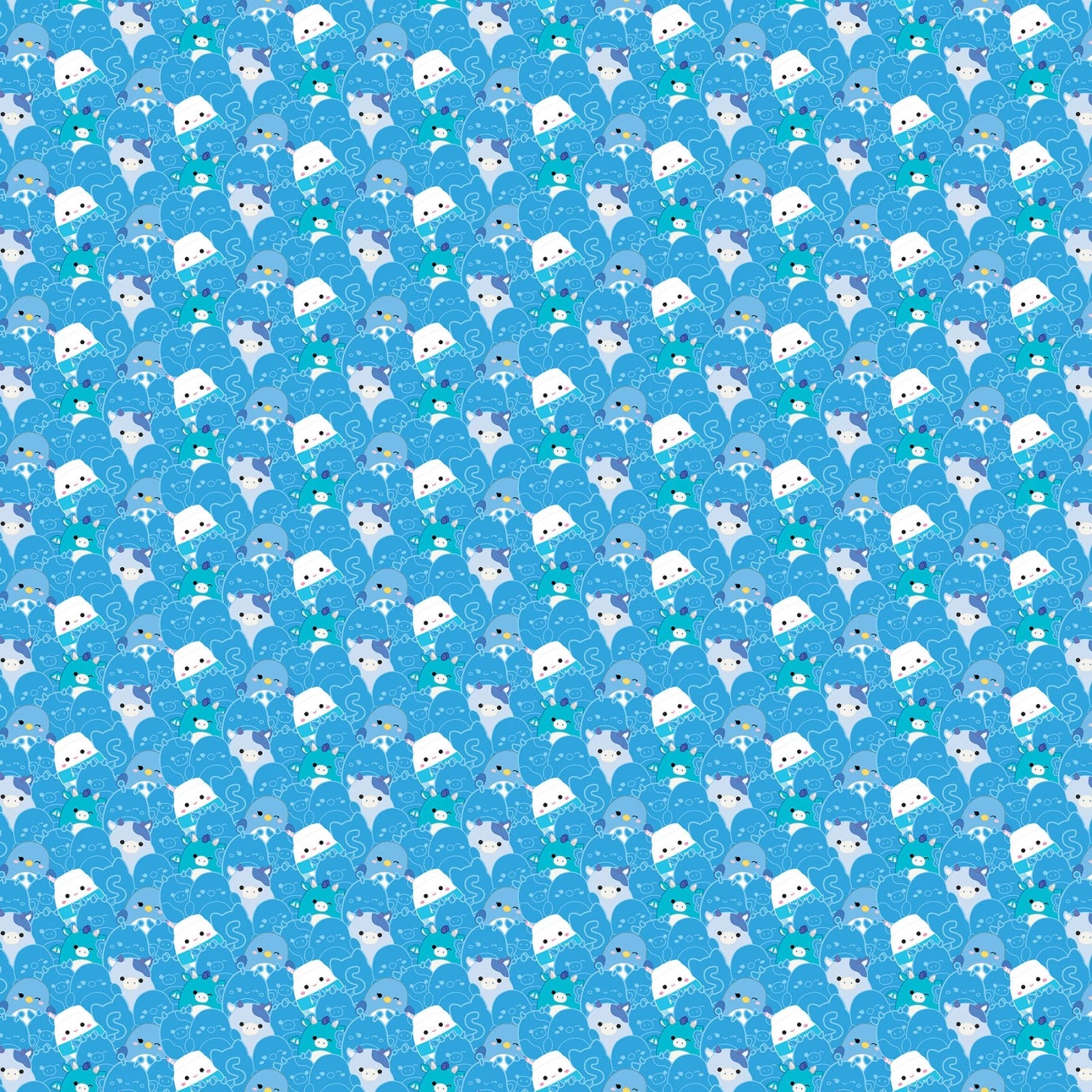 Squishmallows Packed Blue Fabric Yardage