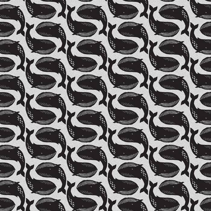 Reef Life Dawn Whales Black on Grey Fabric Yardage