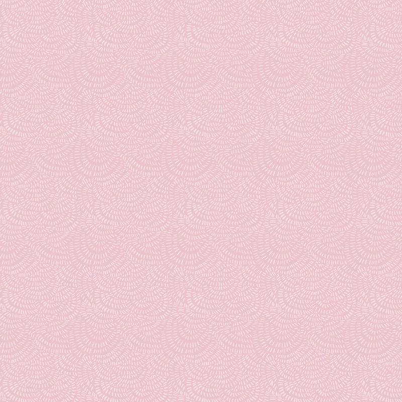 Light pink background with a subtle, repeating fan-shaped pattern resembling lace or scalloped shells creates a soft, elegant texture—perfect for quilting fabric like Crimp Potpourri Fabric Yardage.