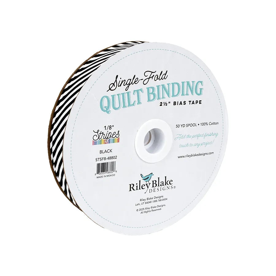 1/8" Stripe Black 2.5"  Bias Quilt Binding - quilt bias binding for finishing quilts