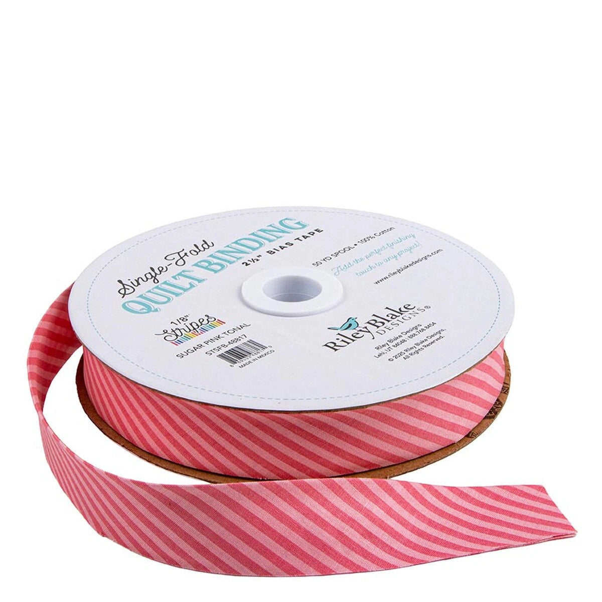 1/8" Stripe Sugar Pink 2.5"  Bias Quilt Binding - quilt bias binding for finishing quilts