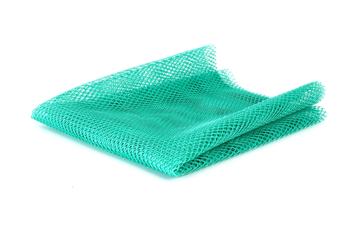 The Mesh Lite Weight Turquoise 18in x 54in is a lightweight turquoise mesh sheet with a fine, open grid pattern, perfect for sewing projects and displayed on a white background.