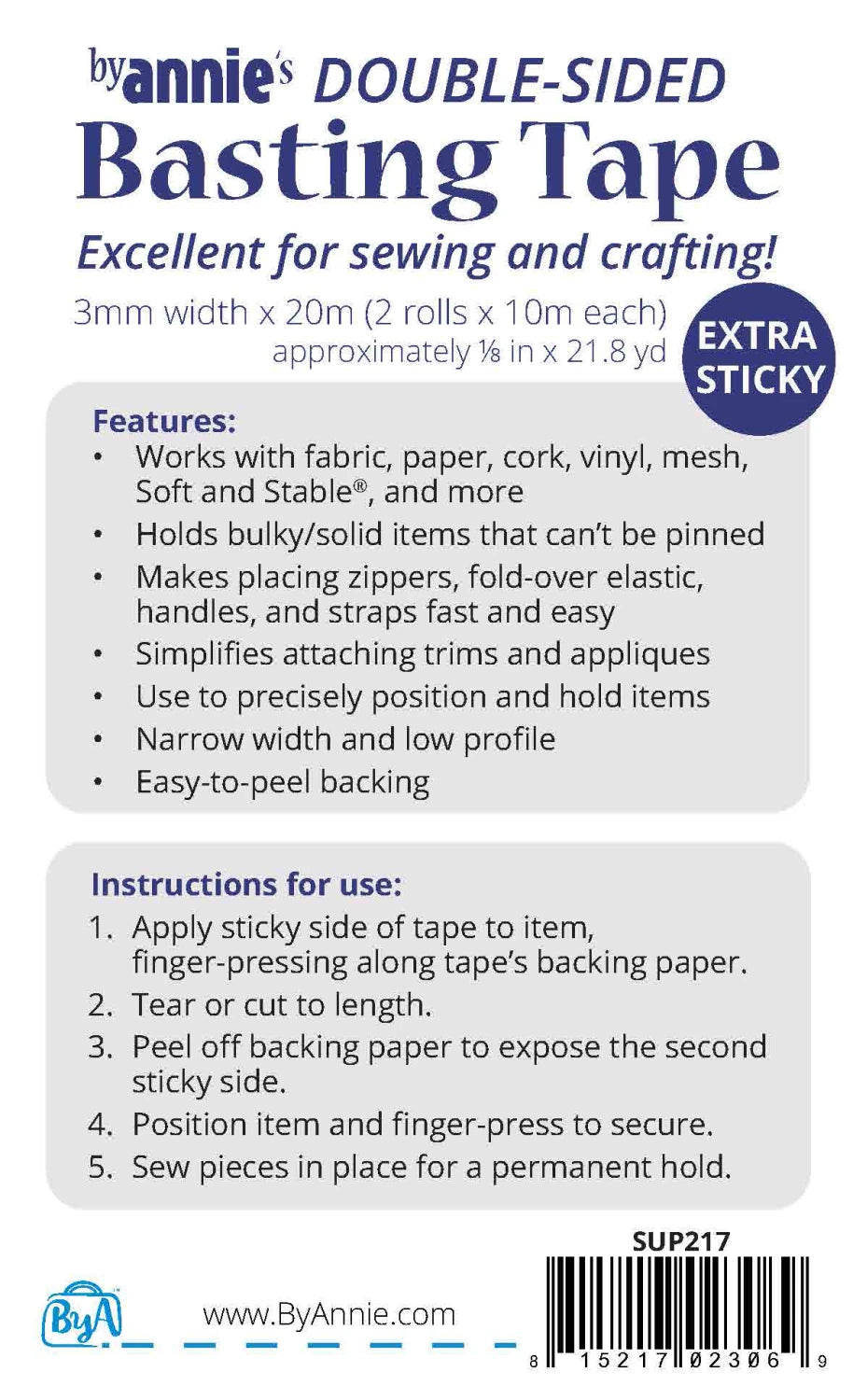 ByAnnie's Double Sided Basting Tape 1/8in x 21-4/5yds