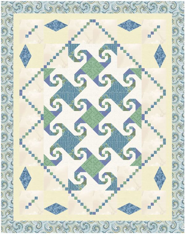 Seaside Sanctuary mystery quilt bundle soft green aqua blue sandy neutral batik fabrics