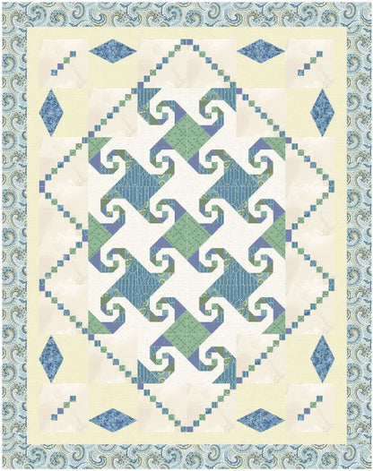 Seaside Sanctuary mystery quilt bundle soft green aqua blue sandy neutral batik fabrics