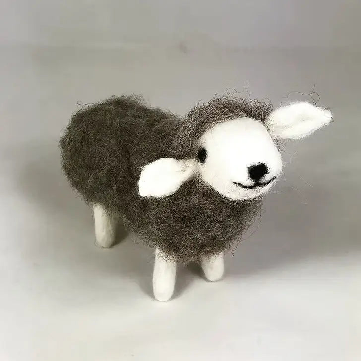 Grey Sheep Needle Felting Kit - beginner merino wool craft with grey fleece and white face