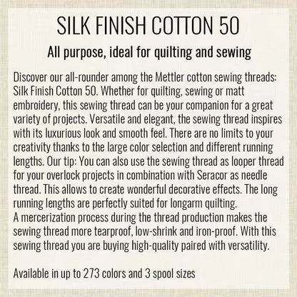 Mettler Cotton Silk Finish 50wt Old Tin - image 3 - quilting thread