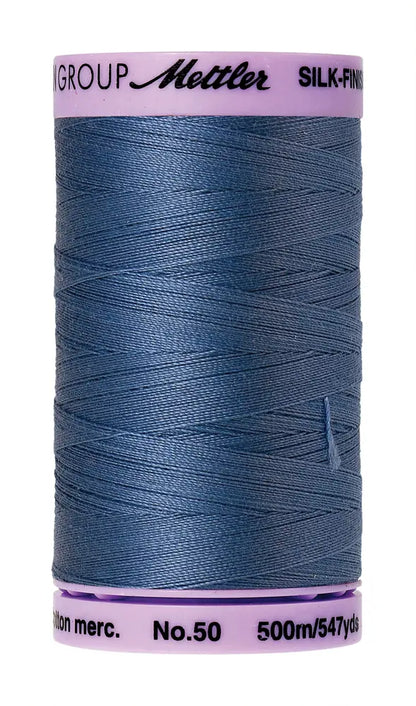 Mettler Cotton Silk Finish 50wt 500m Smoky Blue - quilting supply from Quilted Joy