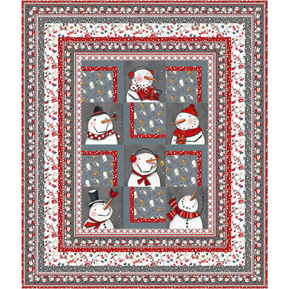 Squared and Framed Snow Folks quilt kit presale holiday snowman design