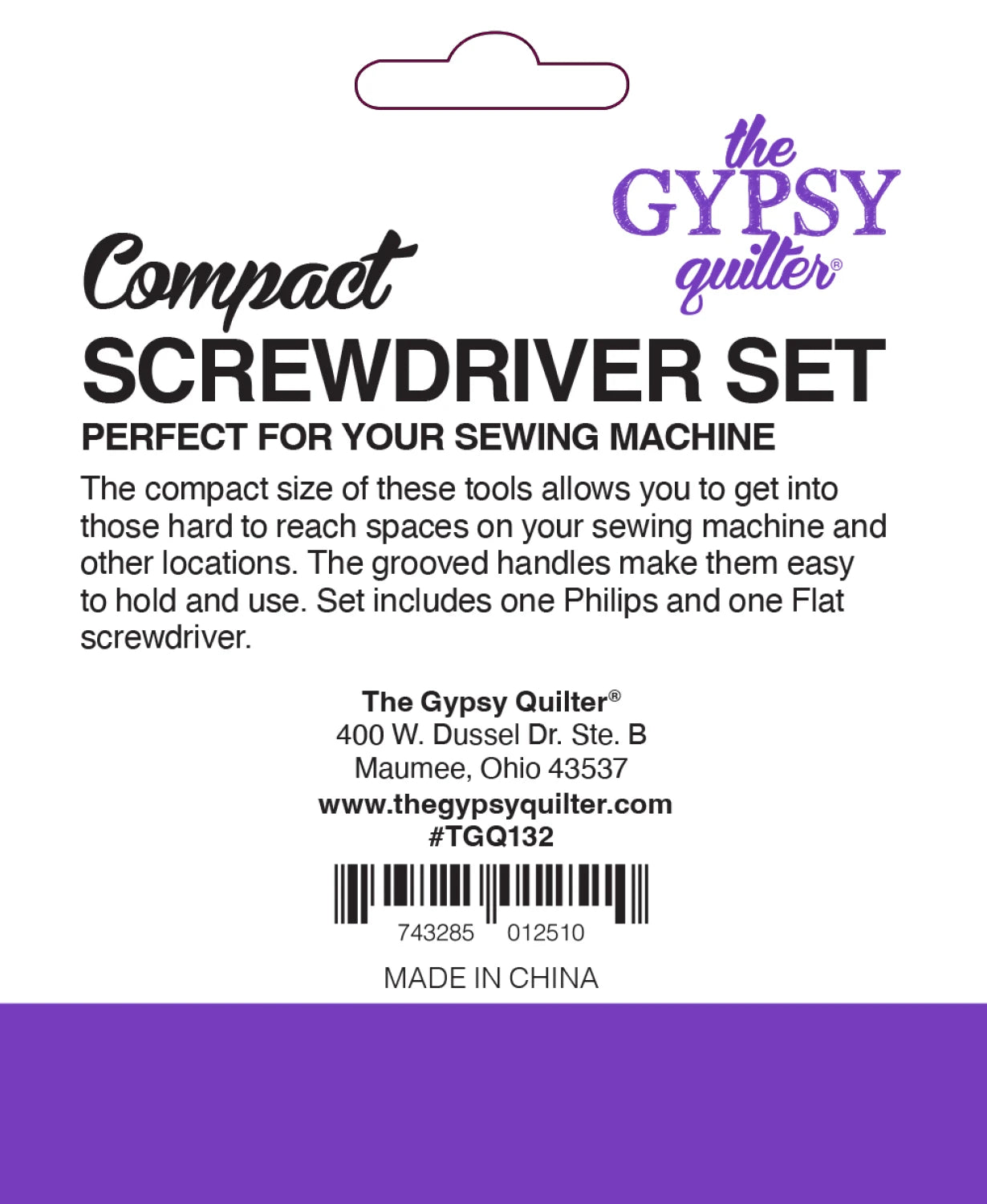 Gypsy Quilter screwdriver set in use on sewing machine