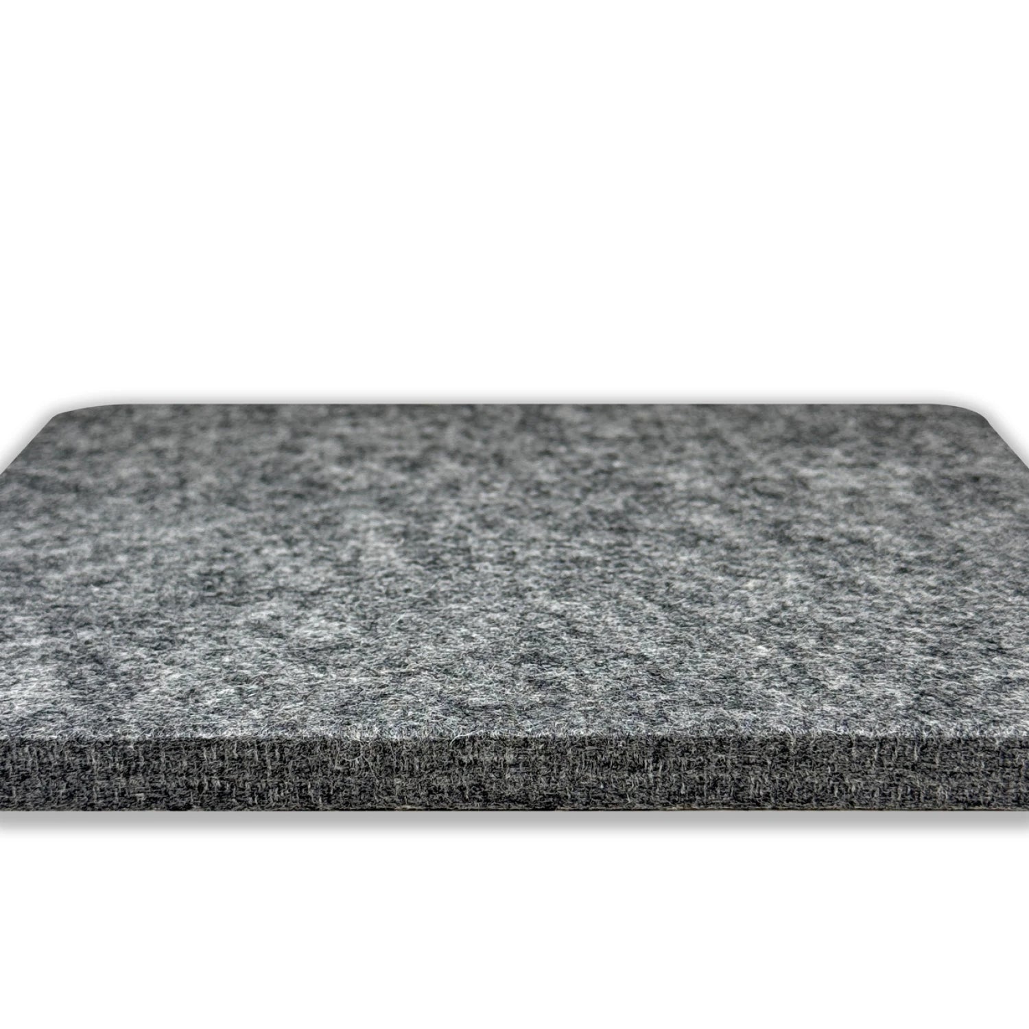 A close-up of the Checker Distributor Wool Pressing Mat (8-1/2in x 8-1/2in x 1/2in thick) showcases its rectangular gray wool surface against a white background.