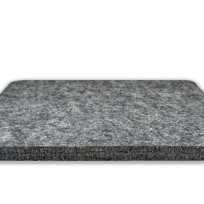 A close-up of the Checker Distributor Wool Pressing Mat (8-1/2in x 8-1/2in x 1/2in thick) showcases its rectangular gray wool surface against a white background.
