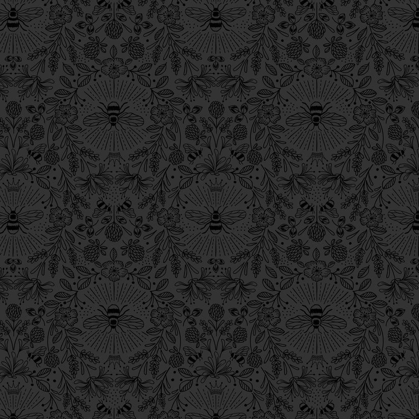 Tiny Tonals black on black Queen Bee tonal fabric yardage