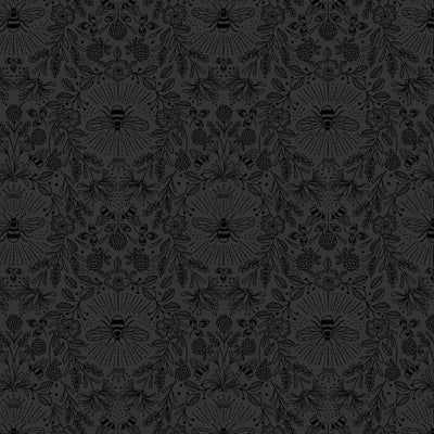 Tiny Tonals Black on Black Queen Bee Fabric Yardage