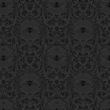 Tiny Tonals black on black Queen Bee tonal fabric yardage