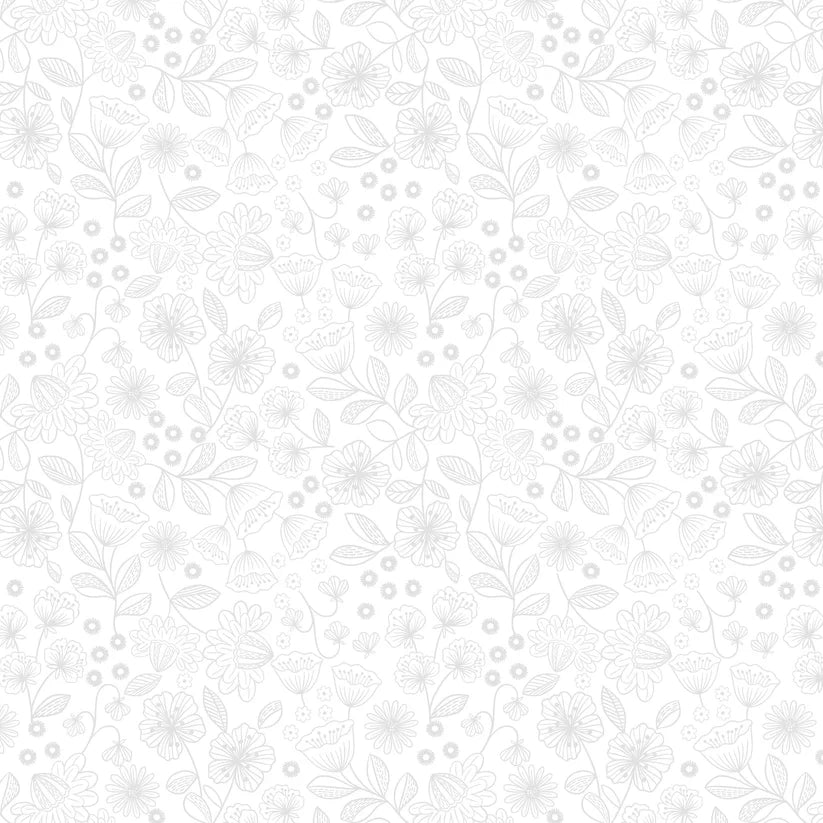 Tiny Tonals white on white Floral Garden tonal fabric yardage
