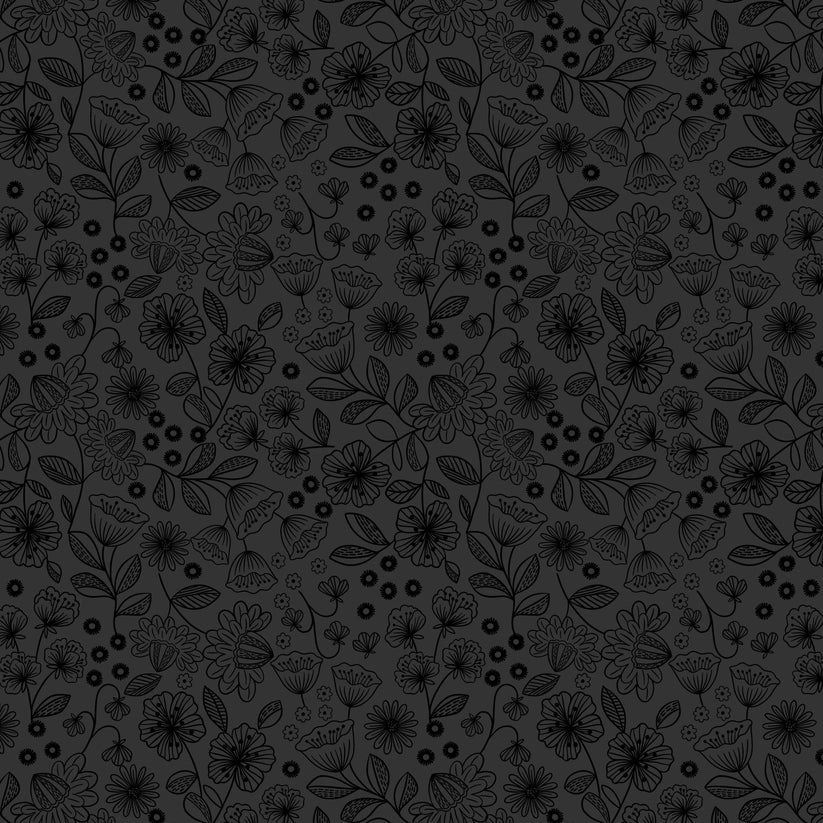 Tiny Tonals black on black Floral Garden tonal fabric yardage