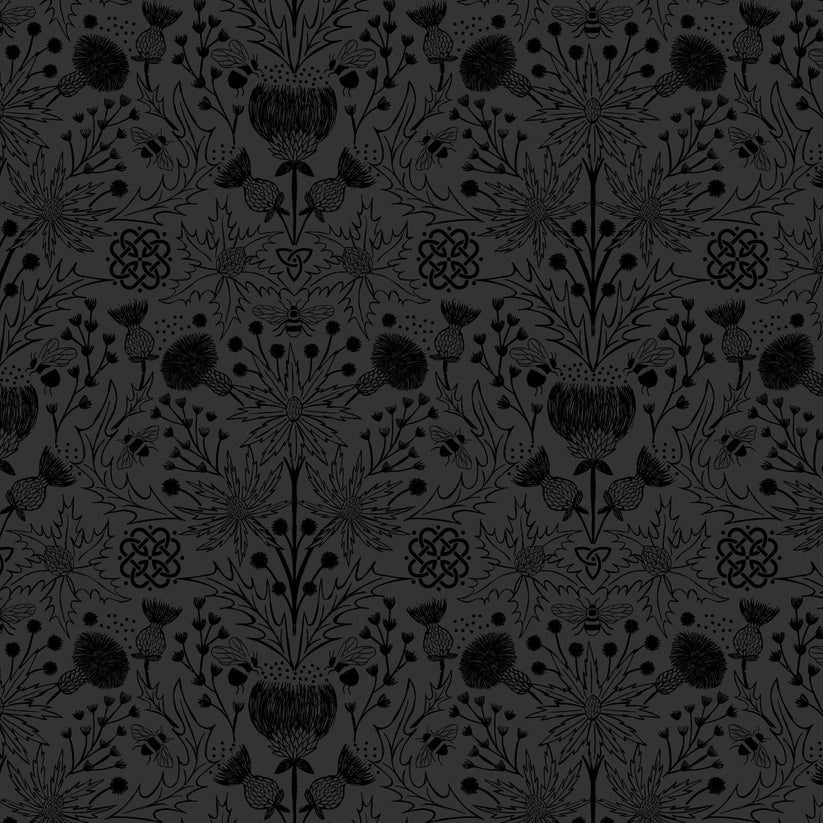Tiny Tonals black on black Celtic Thistles tonal fabric yardage