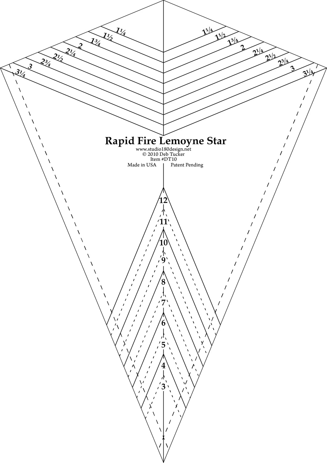 Studio 180 Deb Tucker LeMoyne Star quilting ruler reverse side