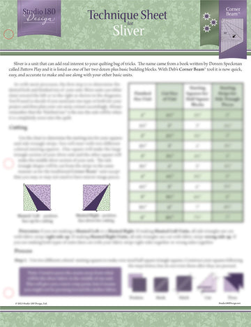 Studio 180 Sliver Technique Sheet by Deb Tucker - quilting technique reference guide