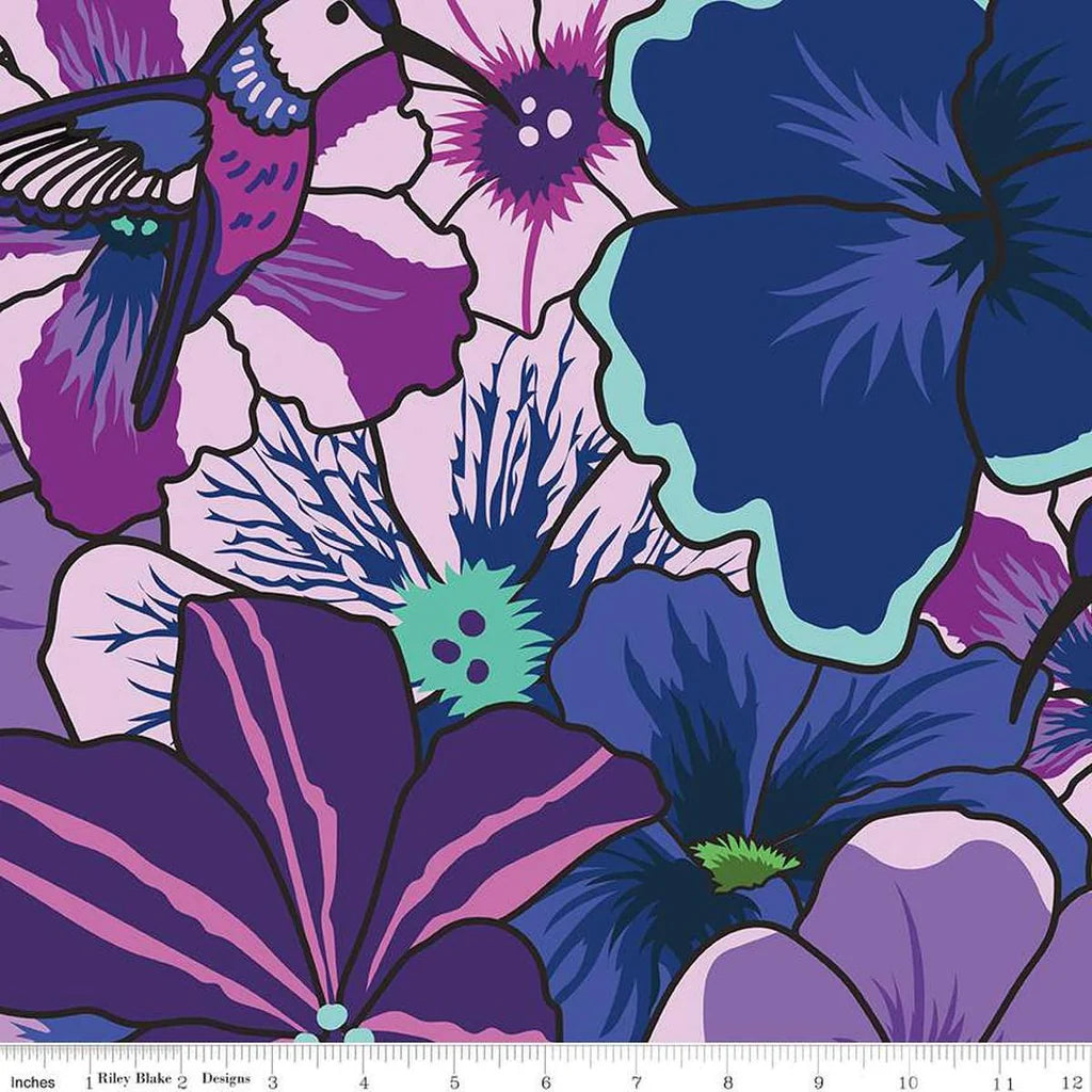 Botanic Blast Purple Pansies 108" Wide Quilt Backing Fabric