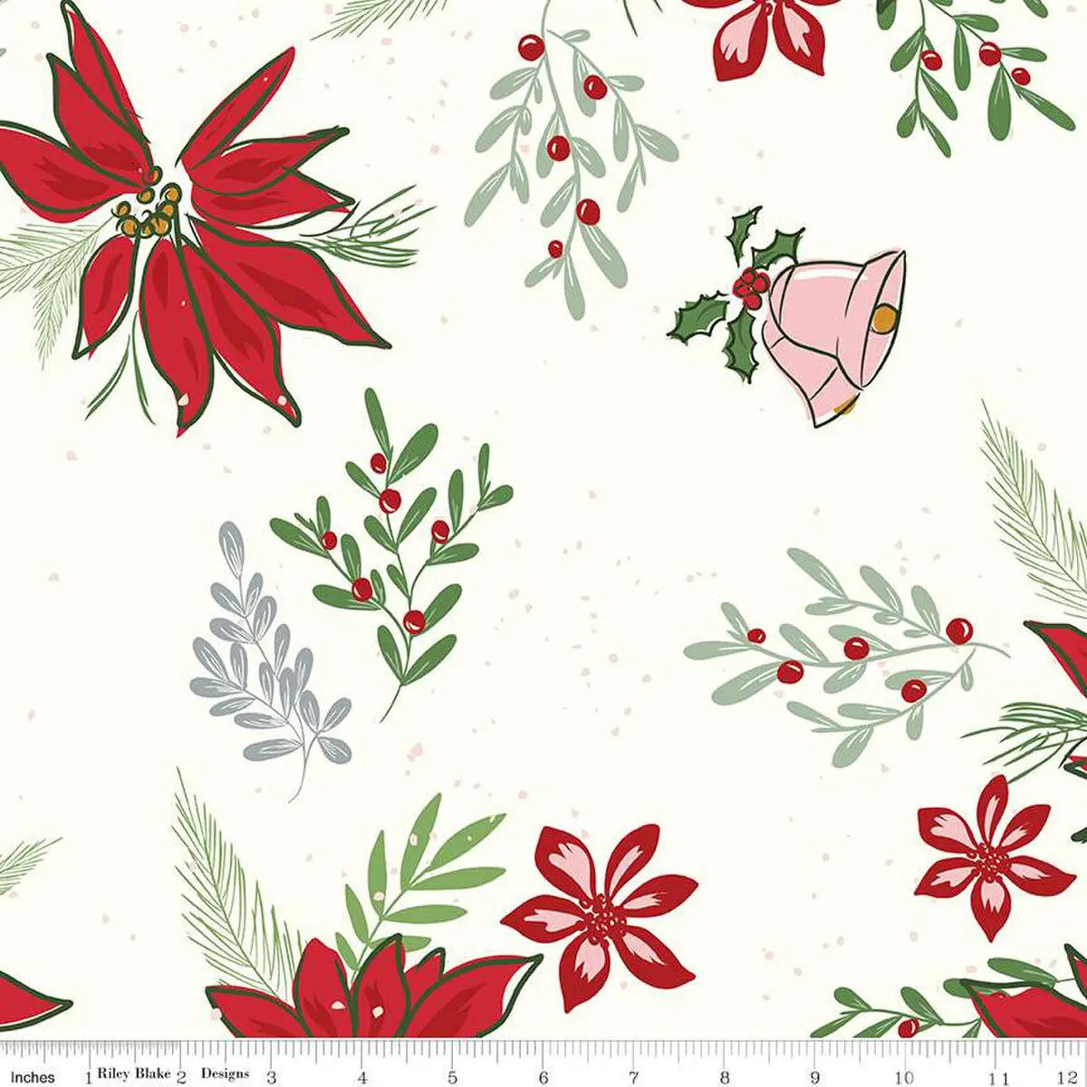 Mistletoe and Holly Cloud Floral 108" Wide Quilt Backing Fabric
