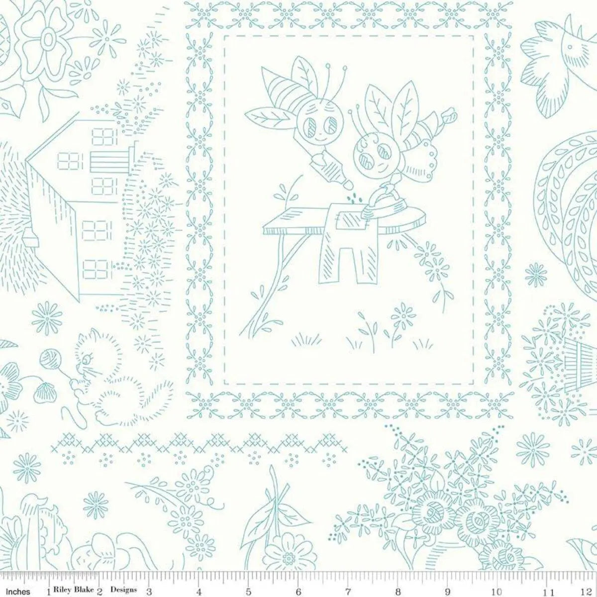 Granny Chic Blue on White 108" Wide Quilt Backing Fabric