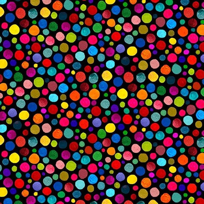 Colorful Polka Dot Black 108" Wide 3 Yard Quilt Fabric Back Pack
