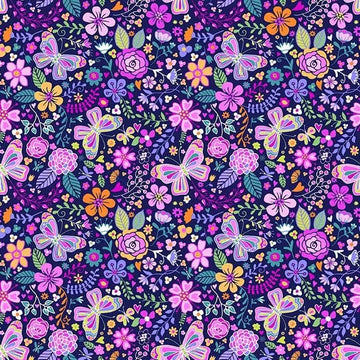 Enchanted Garden on Navy 108" Wide Quilt Backing Fabric