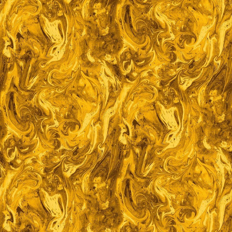 Featuring swirling abstract gold and brown patterns, Color Crush Gold 108" Wide Quilt Backing Fabric by Michael Miller Fabrics offers rich, marbled textures—perfect for stunning quilt backings or your next creative project.