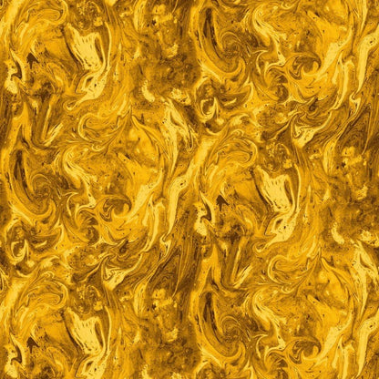 The Color Crush Gold 108" Wide 3 Yard Quilt Fabric Back Pack by Michael Miller Fabrics features a dynamic marbled pattern in yellow, gold, and brown—ideal for quilt backs or creative projects with rich swirling texture.