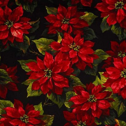 Scarlet Poinsettia Black 108" Wide Quilt Backing Fabric