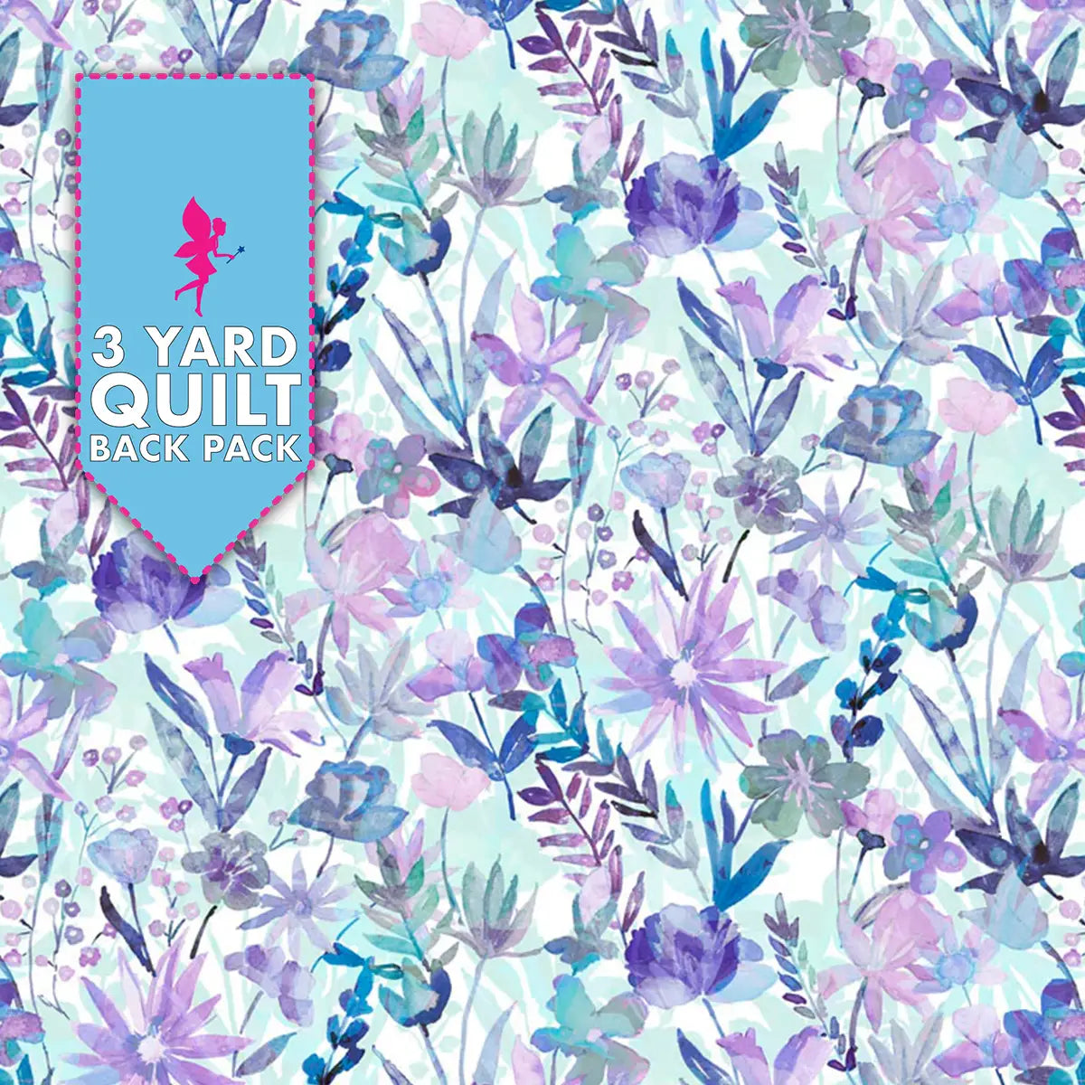 Whispering Gardens Blue Violet Watercolor Floral 108" Wide 3 Yard Quilt Fabric Back Pack
