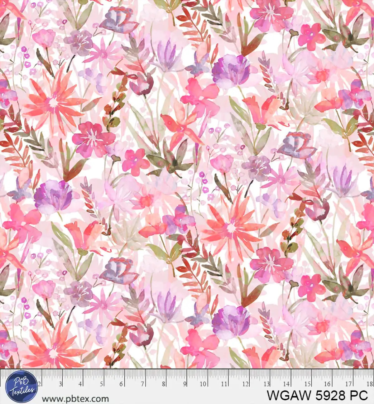 Whispering Gardens Pink Watercolor Floral 108" Wide Quilt Backing Fabric