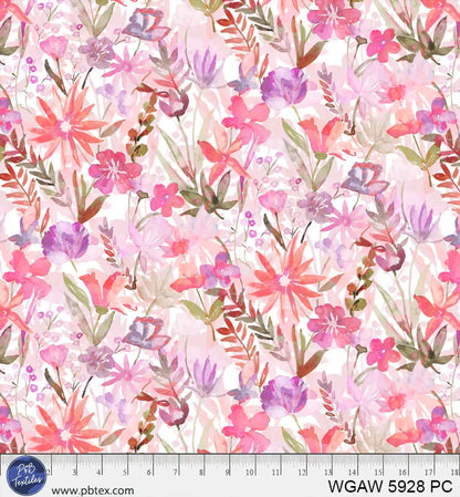 Whispering Gardens Pink Watercolor Floral 108" Wide Quilt Backing Fabric