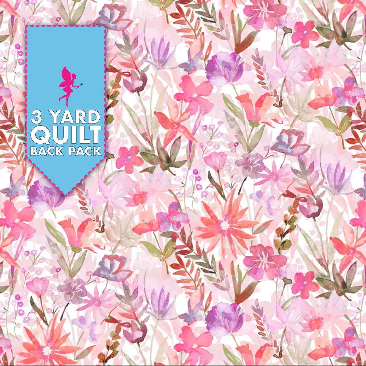Whispering Gardens Pink Watercolor Floral 108" Wide 3 Yard Quilt Fabric Back Pack